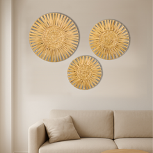 Load image into Gallery viewer, Set Of 3 Handwoven Natural Fiber Wall Décor – Natural Boho Circular Design - Starburst Spoke
