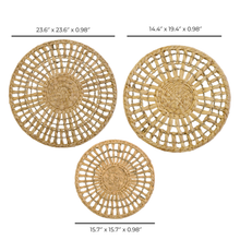 Load image into Gallery viewer, Set Of 3 Handwoven Natural Fiber Wall Décor – Natural Boho Circular Design - Starburst Ring
