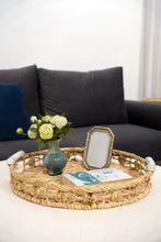 Load image into Gallery viewer, Set of 2 Twisted Water Hyacinth Round Trays with Ceramic Handles
