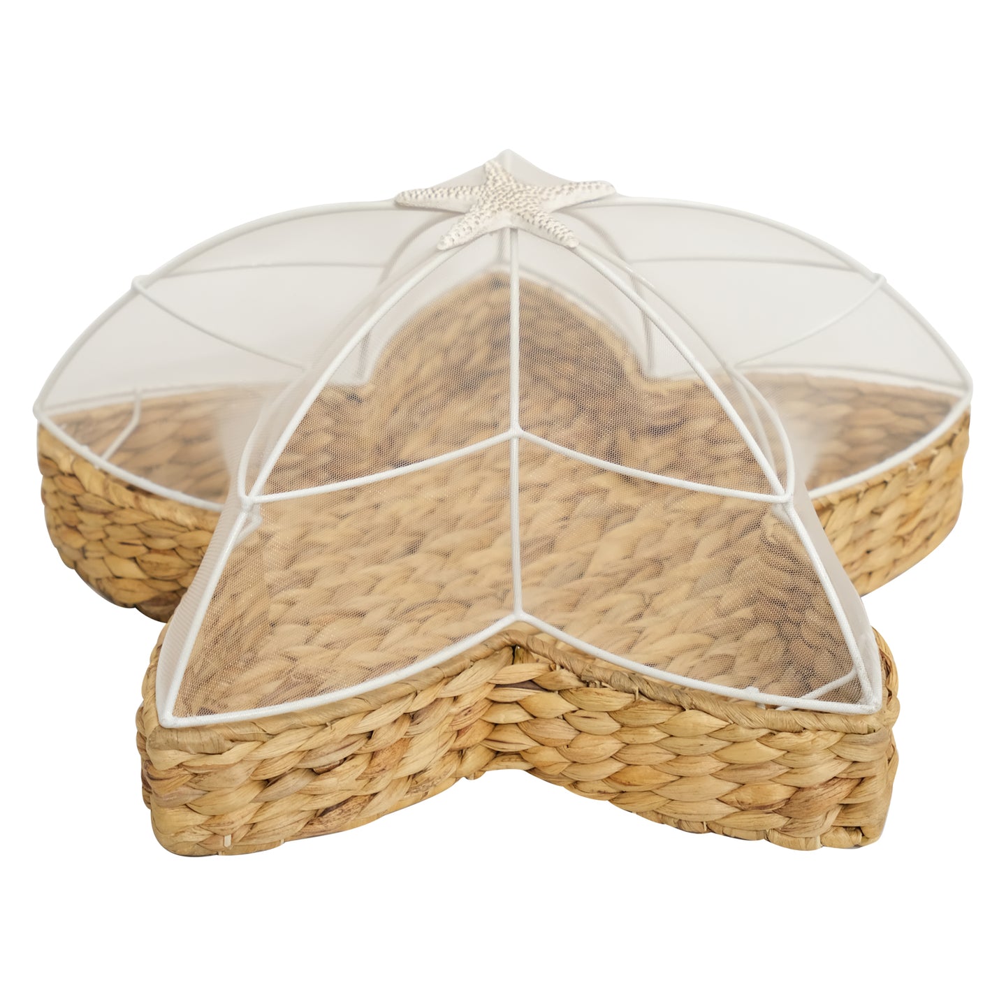 Handwoven Water Hyacinth Star Tray with Mesh Food Cover