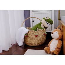 Load image into Gallery viewer, Handwoven Scalloped Basket With Handle – Natural Seagrass Storage With Strawberry Accents
