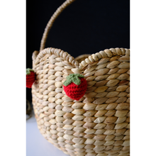 Load image into Gallery viewer, Handwoven Scalloped Basket With Handle – Natural Seagrass Storage With Strawberry Accents
