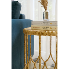 Load image into Gallery viewer, Handwoven Round Side Table With Wood Top – Natural Rattan Accent Table
