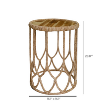 Load image into Gallery viewer, Handwoven Round Side Table With Wood Top – Natural Rattan Accent Table

