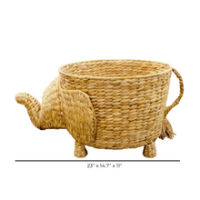 Load image into Gallery viewer, Handwoven Elephant Basket – Natural Animal-shaped Storage Bin With Trunk &amp; Tail Accents
