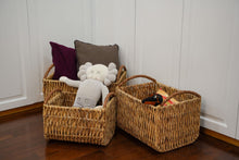 Load image into Gallery viewer, Rectangular Woven Water Hyacinth Baskets with PU Leather Wrapped Handles 3 Piece Set
