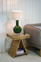 Load image into Gallery viewer, Geometric Woven Water Hyacinth End Table with Tempered Glass Top and Shelf
