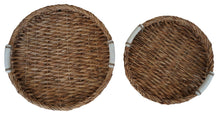 Load image into Gallery viewer, Natural Woven Water Hyacinth Tray With Ceramic Handles 2 Piece Set
