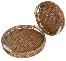 Load image into Gallery viewer, Natural Woven Water Hyacinth Tray With Ceramic Handles 2 Piece Set
