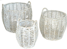 Load image into Gallery viewer, Round Woven Water Hyacinth Baskets 3 Piece Set in White Wash finish
