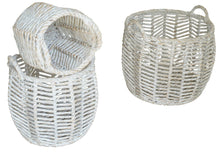 Load image into Gallery viewer, Round Woven Water Hyacinth Baskets 3 Piece Set in White Wash finish
