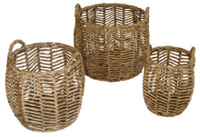 Load image into Gallery viewer, Round Woven Water Hyacinth Baskets 3 Piece Set in Natural Color
