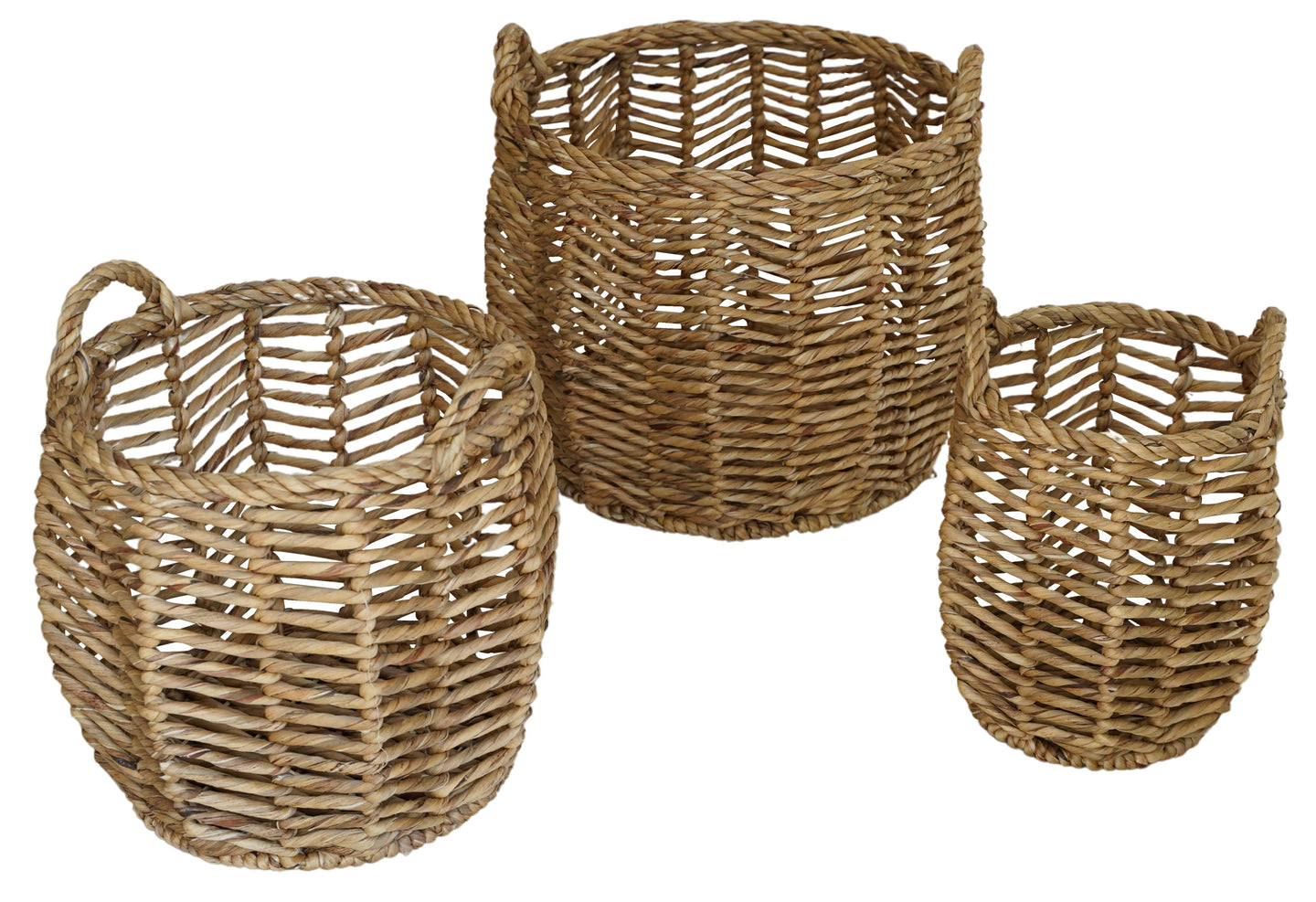 Round Woven Water Hyacinth Baskets 3 Piece Set in Natural Color