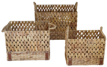 Load image into Gallery viewer, Rectangular Woven Water Hyacinth Baskets with Small PU Leather Design 3 Piece Set
