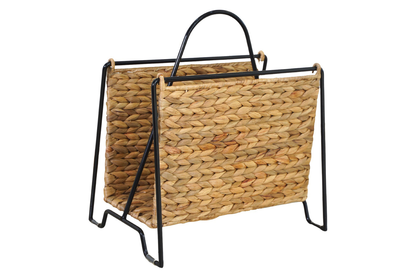 Woven Water Hyacinth Magazine Holder With Black Metal Frame