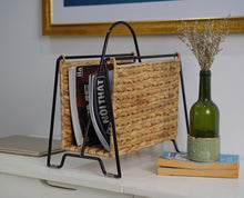 Load image into Gallery viewer, Woven Water Hyacinth Magazine Holder With Black Metal Frame
